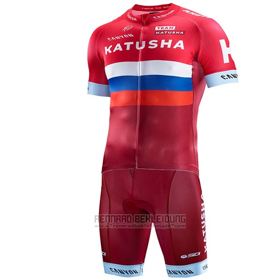 2017 Fahrradbekleidung Katusha Rot und Wei Trikot Kurzarm und Tragerhose